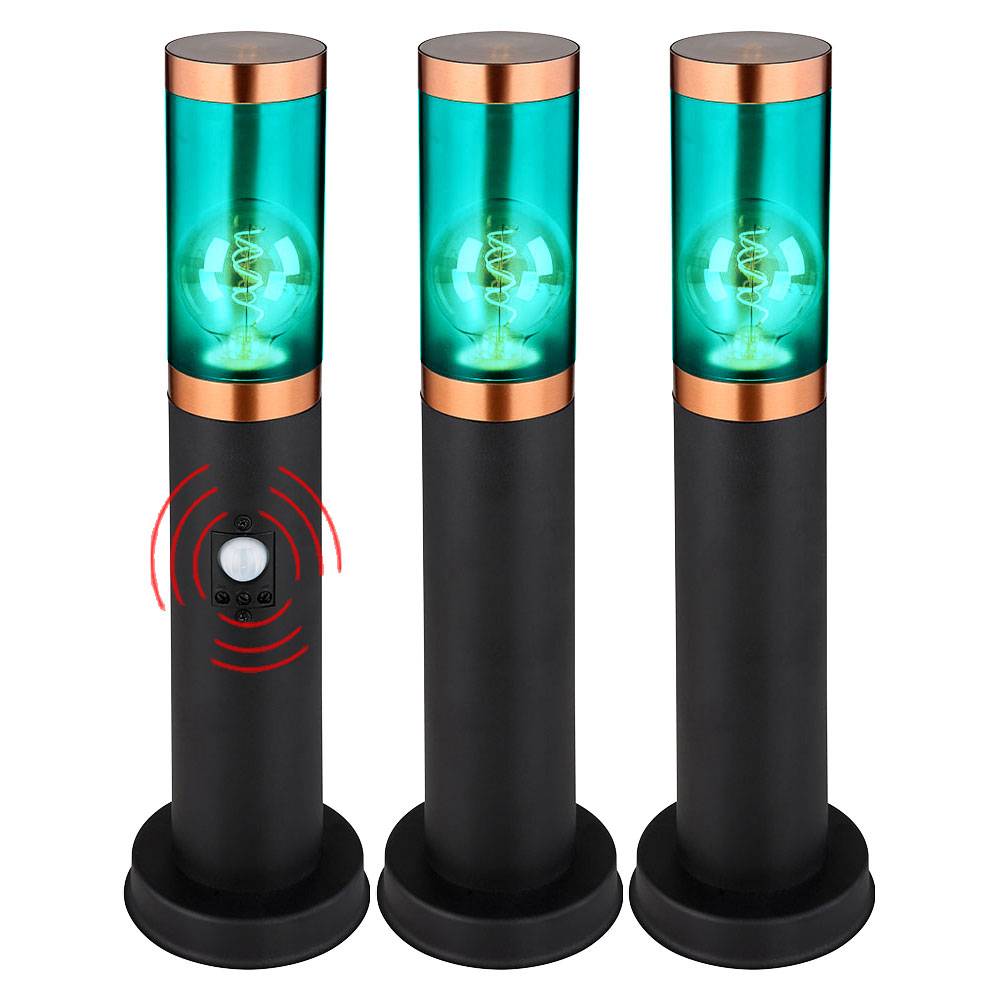 Sockelleuchte mit Fernbedienung rauch Außenbeleuchtung mit Bewegungsmelder Garten Stehlampe dimmbar, Edelstahl, RGB LED 8,5W 806Lm warmweiß, DxH 7,6