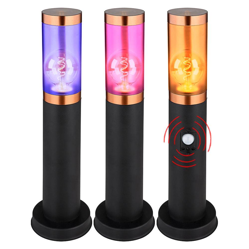 Sockelleuchte rauch Außenbeleuchtung mit Bewegungsmelder Garten Stehlampe, App Steuerung CCT, Edelstahl, Smart RGB LED 8,5W 806Lm, DxH 7,6x45 cm,3er