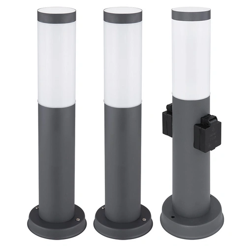 Stehlampe Außenleuchte mit Steckdose Edelstahl Sockellampe Gartenlampe Wegeleuchte, anthrazit, E27 Fassung, DxH 12,7x45 cm, 3er Set Stehlampe Außenleuchte mit Steckdose Edelstahl Sockellampe Gartenlampe Wegeleuchte, anthrazit, E27 Fassung, DxH 12,7x45 cm, 3er Set