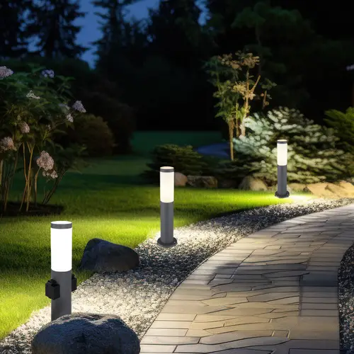 Stehlampe Außenleuchte mit Steckdose Edelstahl Sockellampe Gartenlampe Wegeleuchte, anthrazit, E27 Fassung, DxH 12,7x45 cm, 3er Set Stehlampe Außenleuchte mit Steckdose Edelstahl Sockellampe Gartenlampe Wegeleuchte, anthrazit, E27 Fassung, DxH 12,7x45 cm, 3er Set