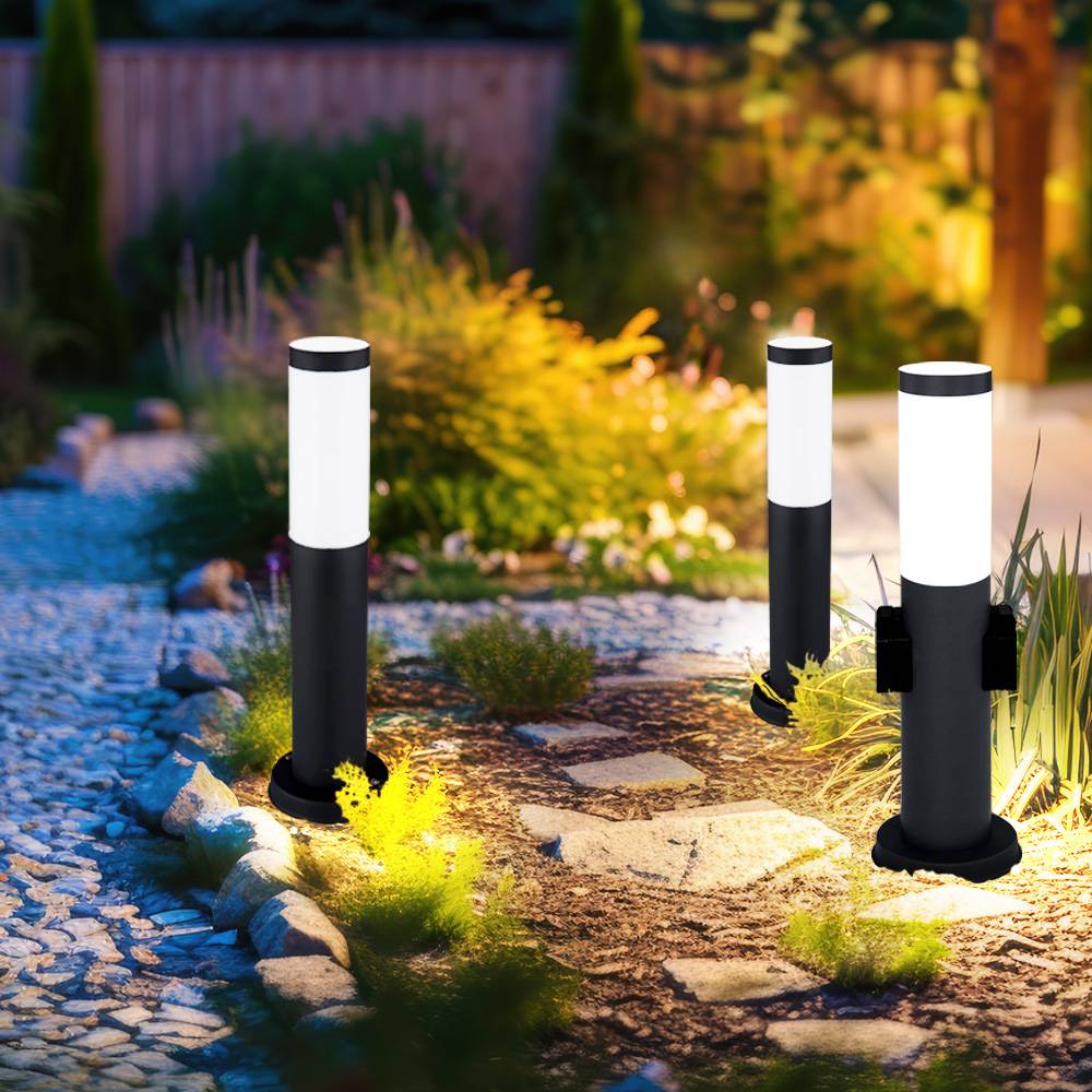 Stehlampe dimmbar mit Fernbedienung Außenleuchte mit Steckdose Edelstahl LED Sockellampe Gartenlampe Wegeleuchte, anthrazit, RGB Farbwechsel, 8,5W