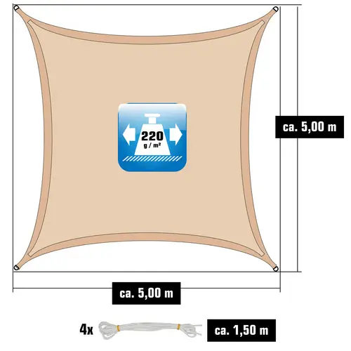 UV Sonnensegel Wasserdurchlässig 5x5 - Viereckig - Sonnenschutz Garten Terrasse UV Sonnensegel Wasserdurchlässig 5x5 - Viereckig - Sonnenschutz Garten Terrasse