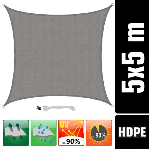 UV Sonnensegel Wasserdurchlässig 5x5 - Viereckig - Sonnenschutz Garten Terrasse UV Sonnensegel Wasserdurchlässig 5x5 - Viereckig - Sonnenschutz Garten Terrasse