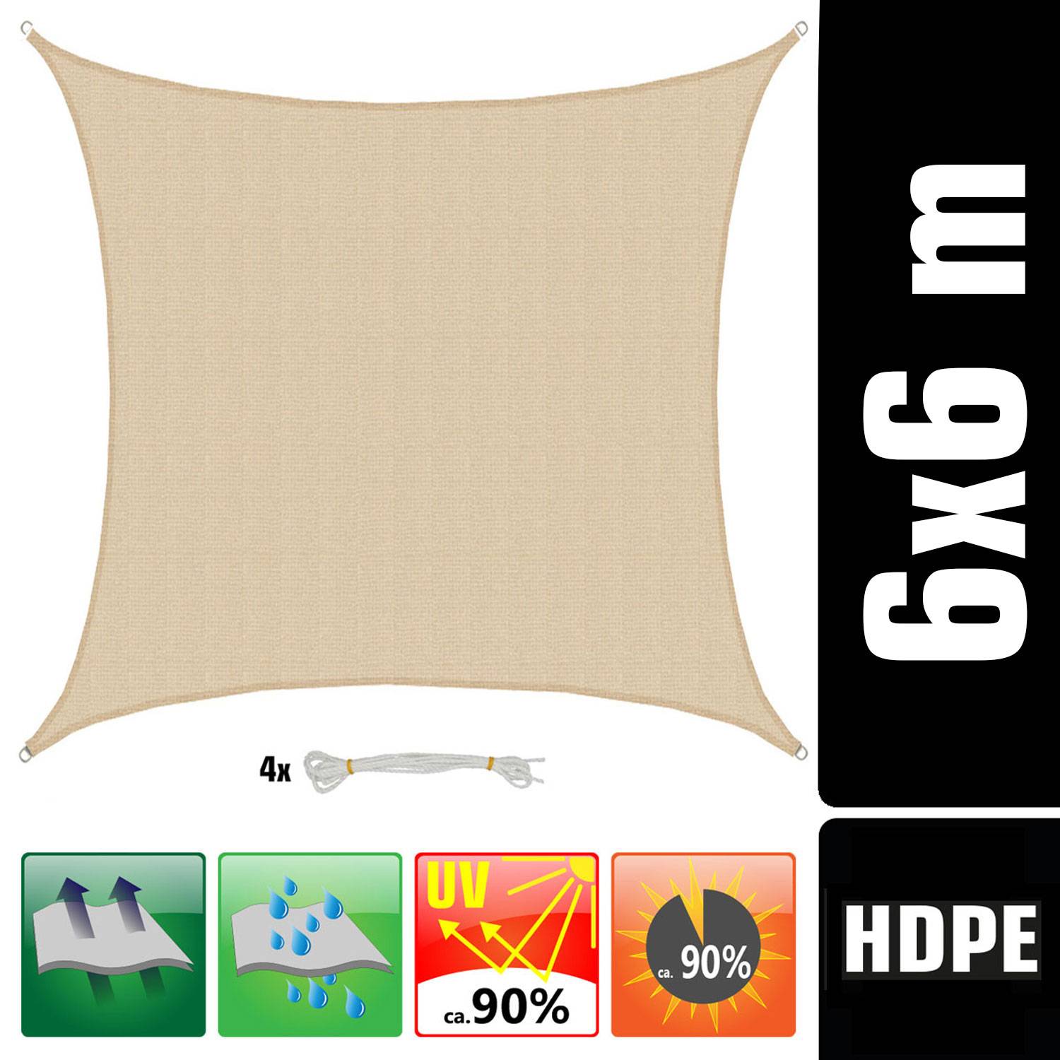 UV Sonnensegel Wasserdurchlässig 6x6 - Viereckig - Sonnenschutz Garten Terrasse