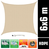 UV Sonnensegel Wasserdurchlässig 6x6 - Viereckig - Sonnenschutz Garten Terrasse UV Sonnensegel Wasserdurchlässig 6x6 - Viereckig - Sonnenschutz Garten Terrasse