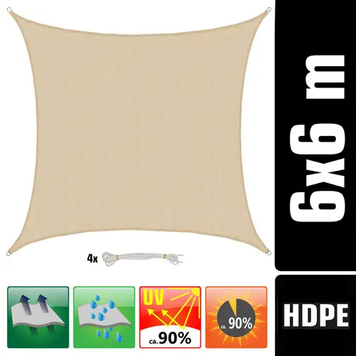 UV Sonnensegel Wasserdurchlässig 6x6 - Viereckig - Sonnenschutz Garten Terrasse UV Sonnensegel Wasserdurchlässig 6x6 - Viereckig - Sonnenschutz Garten Terrasse
