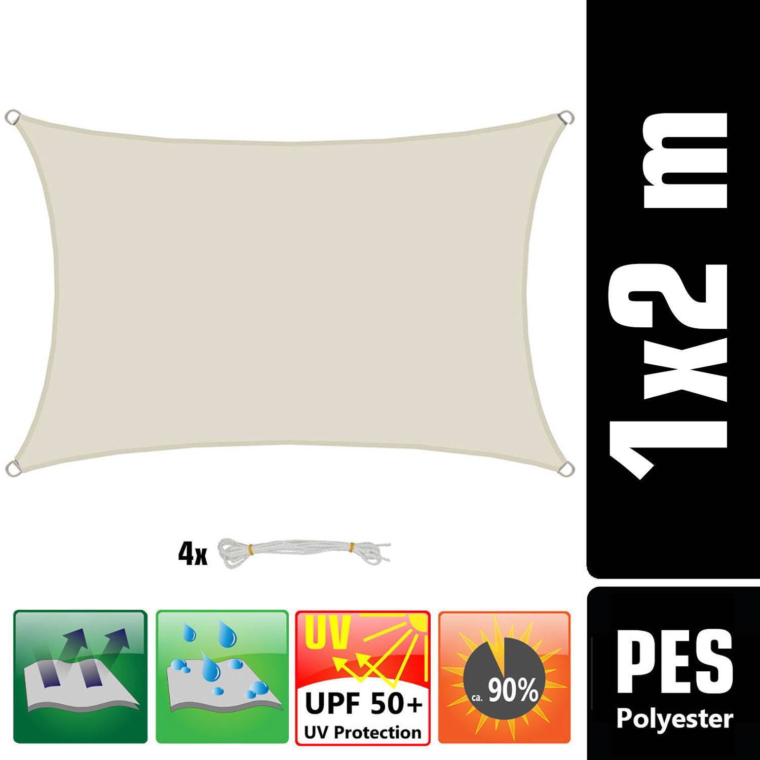 UV Sonnensegel Wasserdicht 1 x 2m - Rechteckig - Sonnenschutz Garten Terrasse