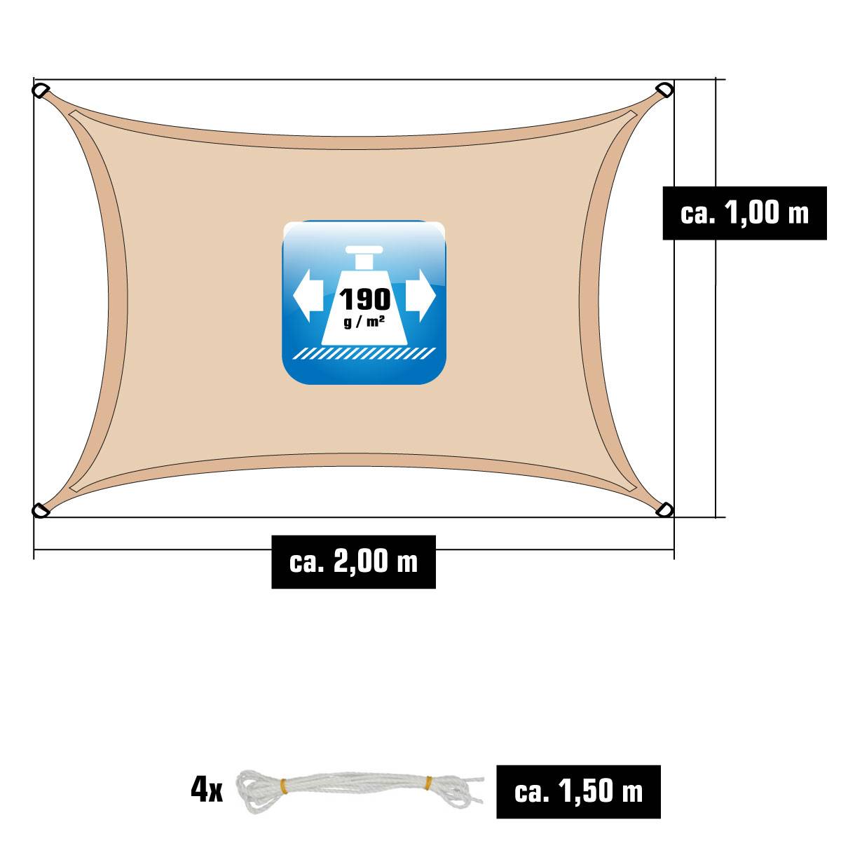 UV Sonnensegel Wasserdicht 1 x 2m - Rechteckig - Sonnenschutz Garten Terrasse