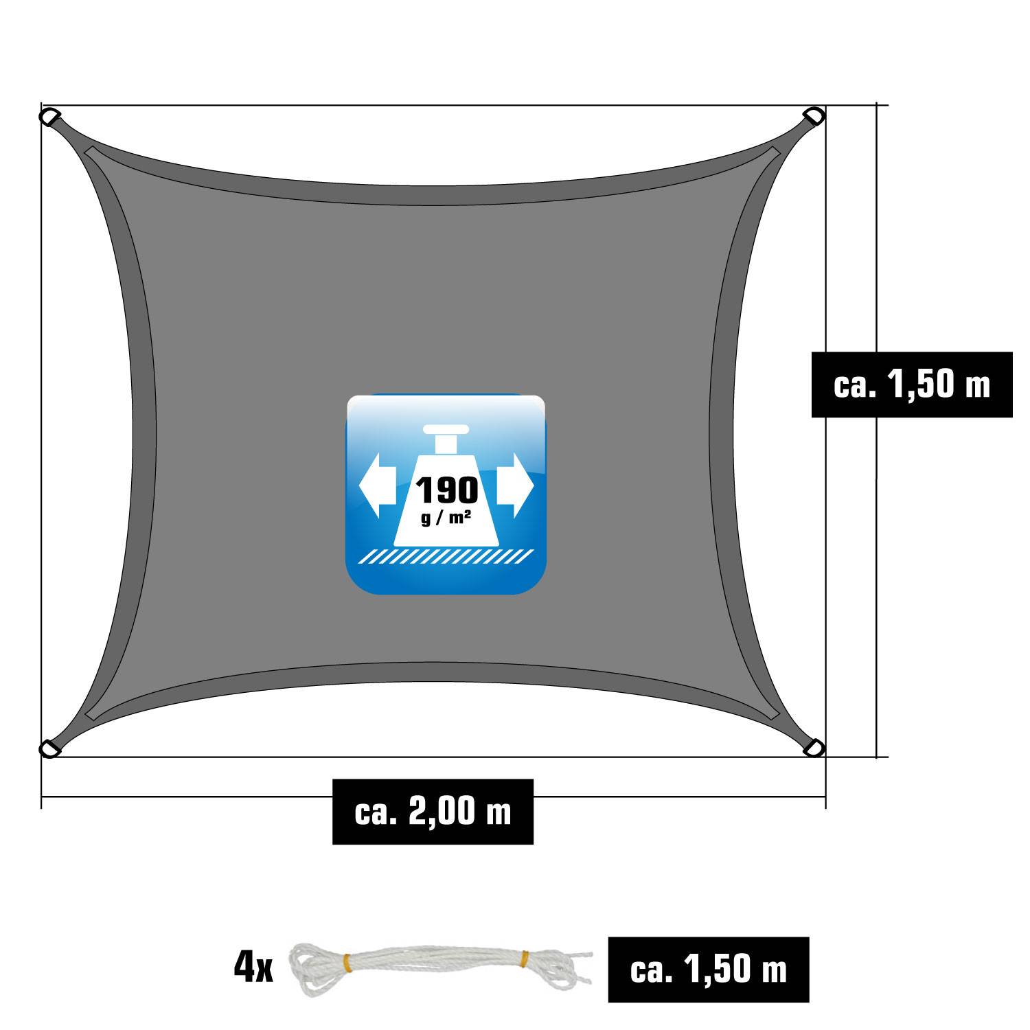 UV Sonnensegel Wasserdicht 1,5 x 2m - Rechteckig - Sonnenschutz Garten Terrasse
