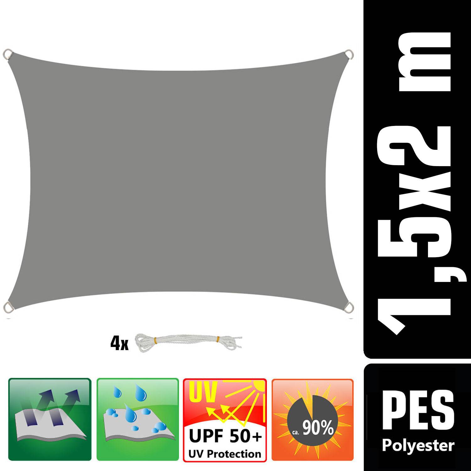 UV Sonnensegel Wasserdicht 1,5 x 2m - Rechteckig - Sonnenschutz Garten Terrasse