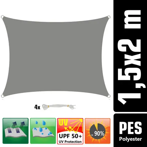 UV Sonnensegel Wasserdicht 1,5 x 2m - Rechteckig - Sonnenschutz Garten Terrasse UV Sonnensegel Wasserdicht 1,5 x 2m - Rechteckig - Sonnenschutz Garten Terrasse