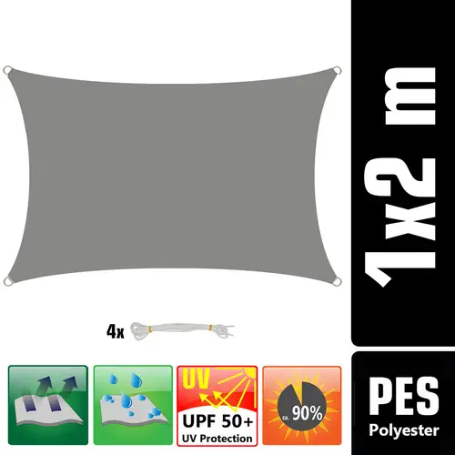 UV Sonnensegel Wasserdicht 1 x 2m - Rechteckig - Sonnenschutz Garten Terrasse UV Sonnensegel Wasserdicht 1 x 2m - Rechteckig - Sonnenschutz Garten Terrasse
