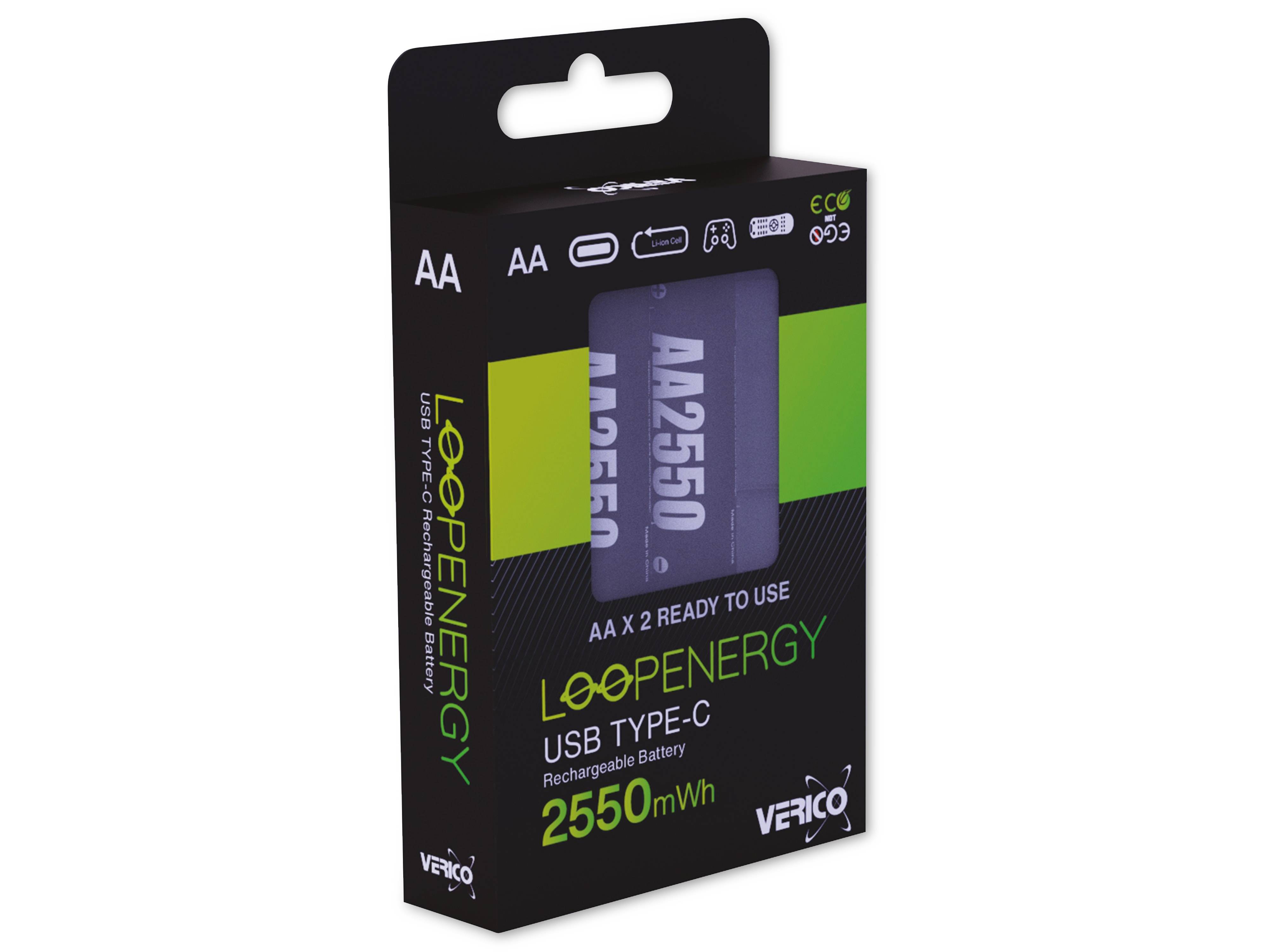 VERICO LiIon-Akku Loop Energy AA, mit USB-C Buchse, 2er Pack