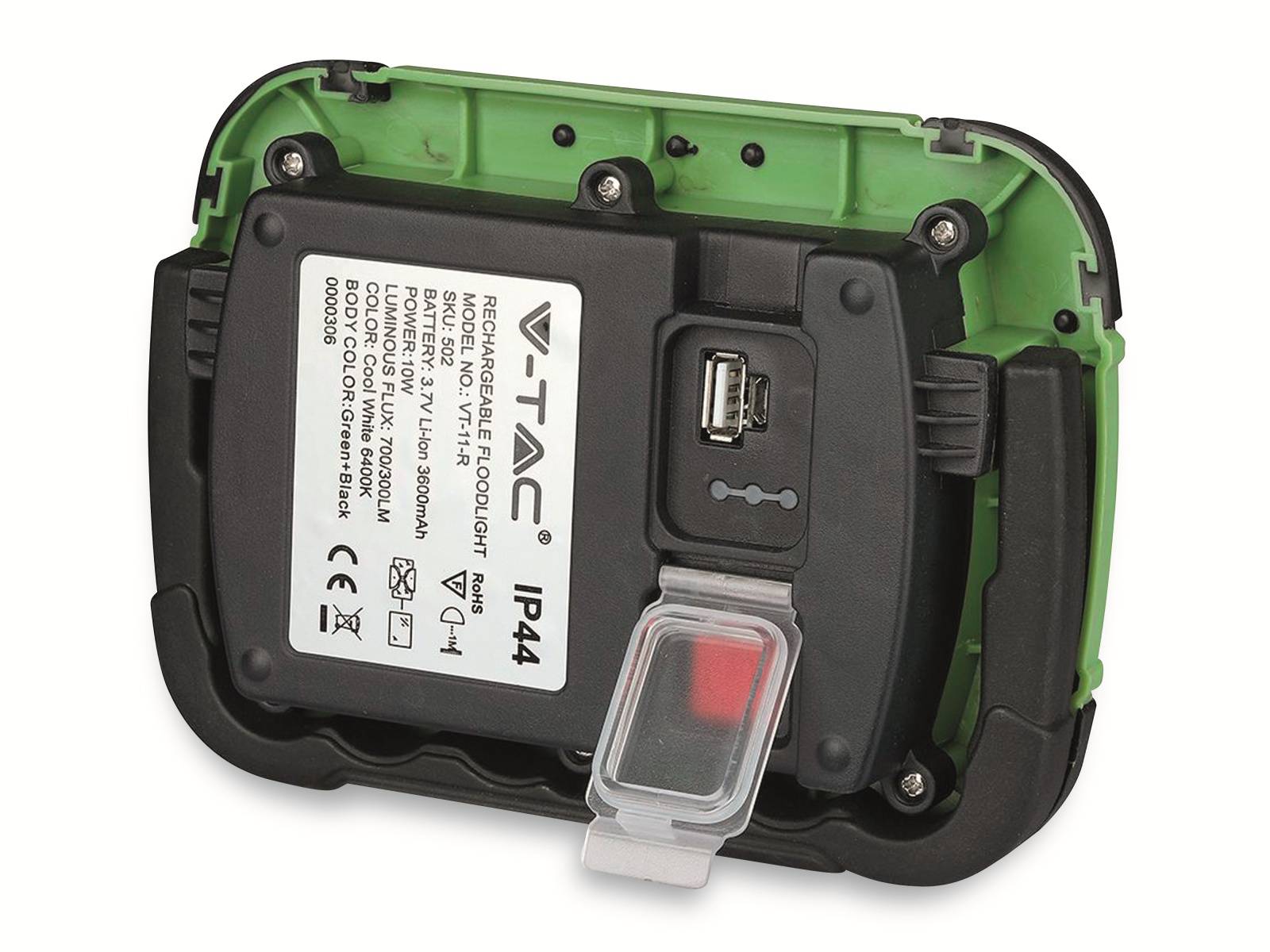V-TAC LED-Fluter VT-11-R, 10 W, 700 lm, 6400 K, Akkubetrieb, grün/schwarz
