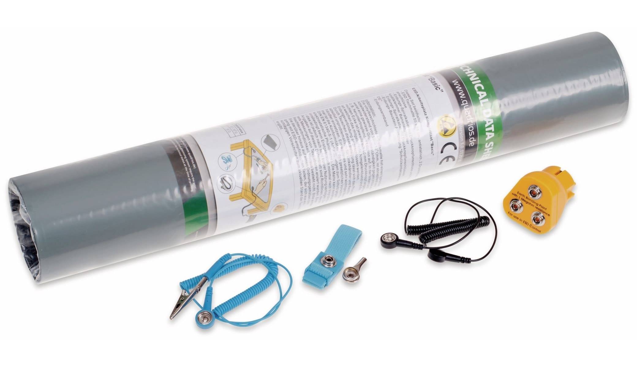 QUADRIOS ESD-Arbeitsplatz-Komplettset 2001EC001, Grau, Druckknopf 10 mm