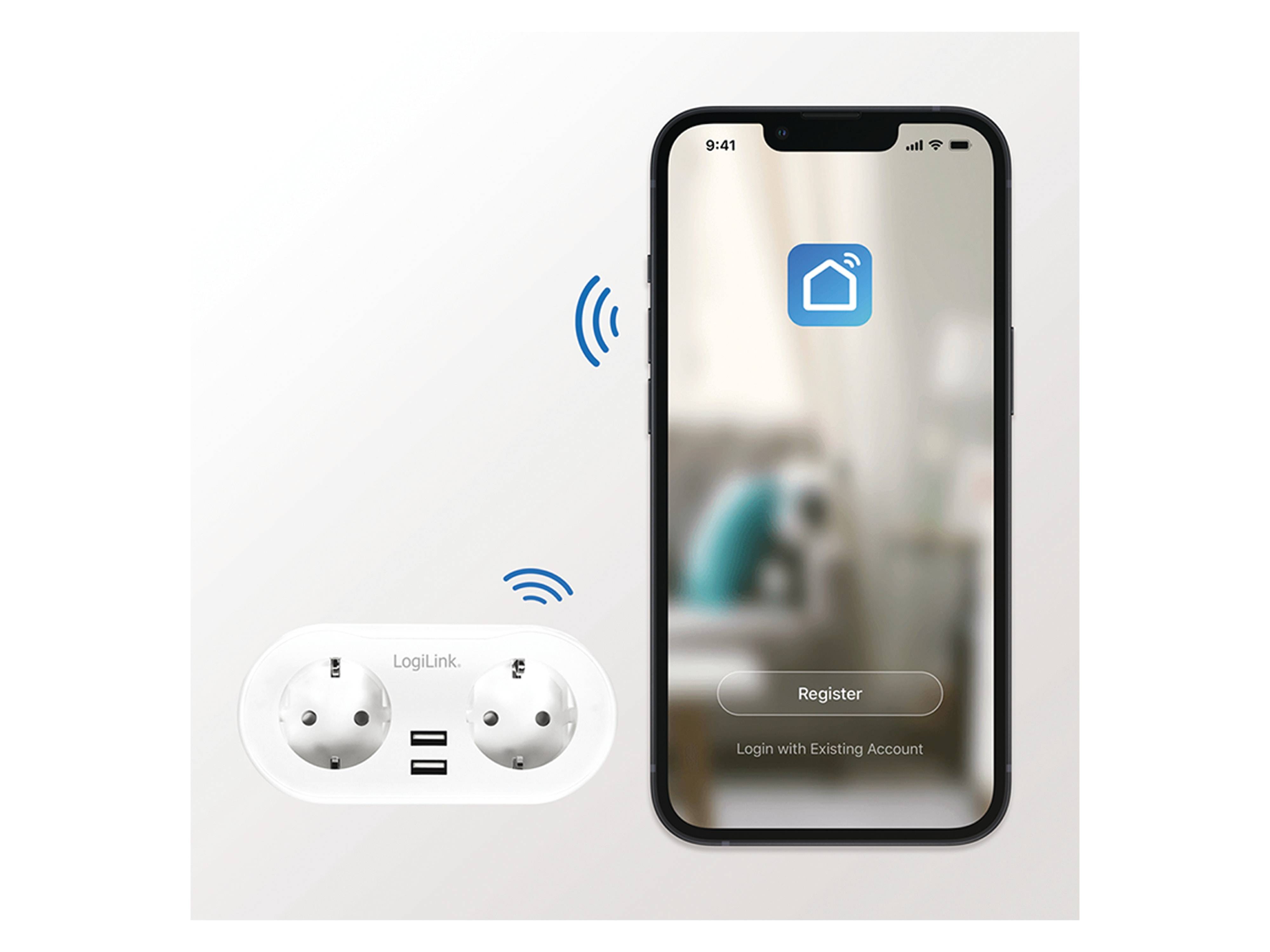 LOGILINK Funksteckdose SH0102, 2-fach, 2x USB, Smart