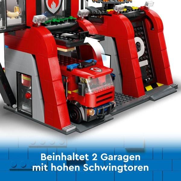 LEGO City 60414 Feuerwehrstation mit Drehleiterfahrzeug, Feuerwehr-Spielzeug