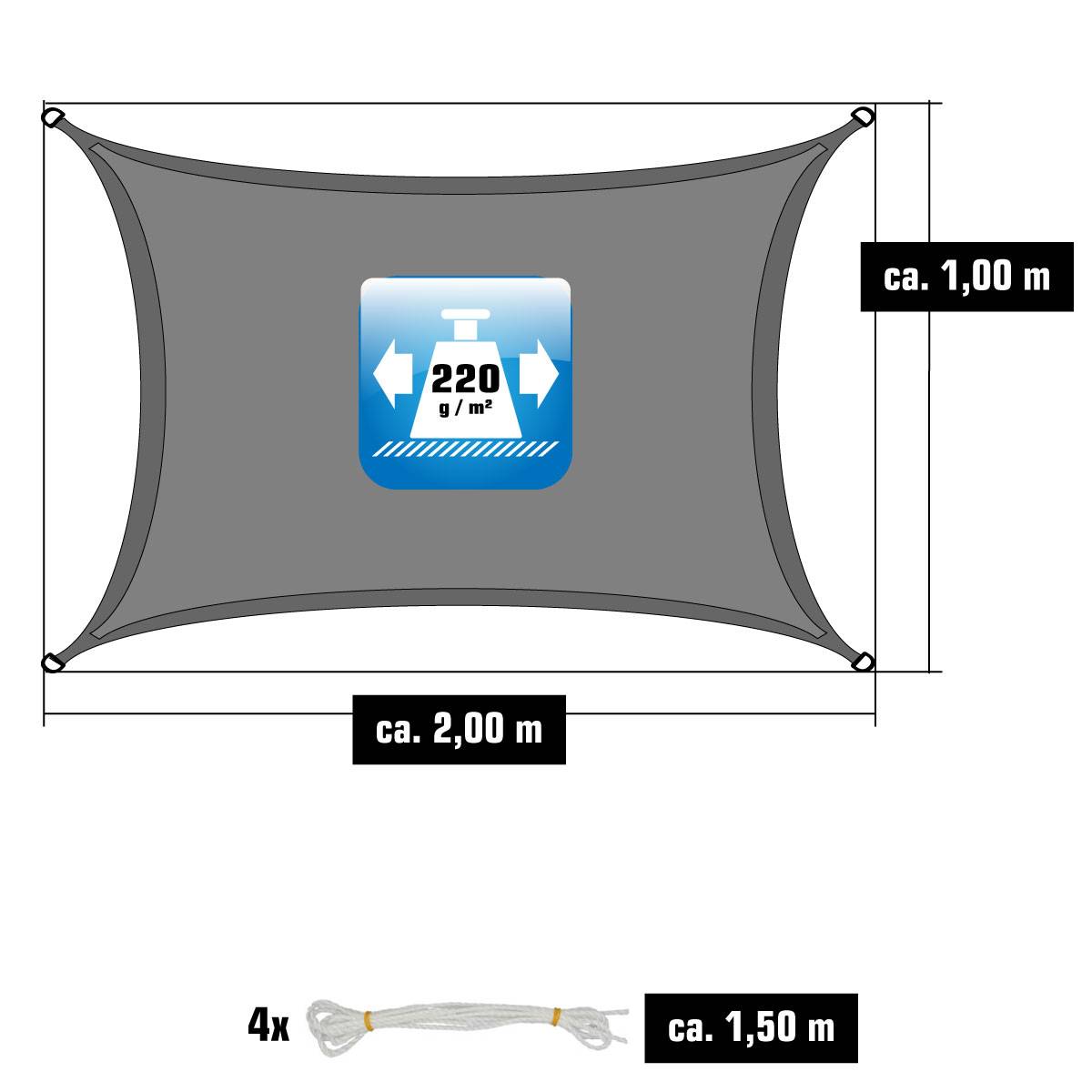 UV Sonnensegel Wasserdurchlässig 1x2 - Viereckig - Sonnenschutz Garten Terrasse
