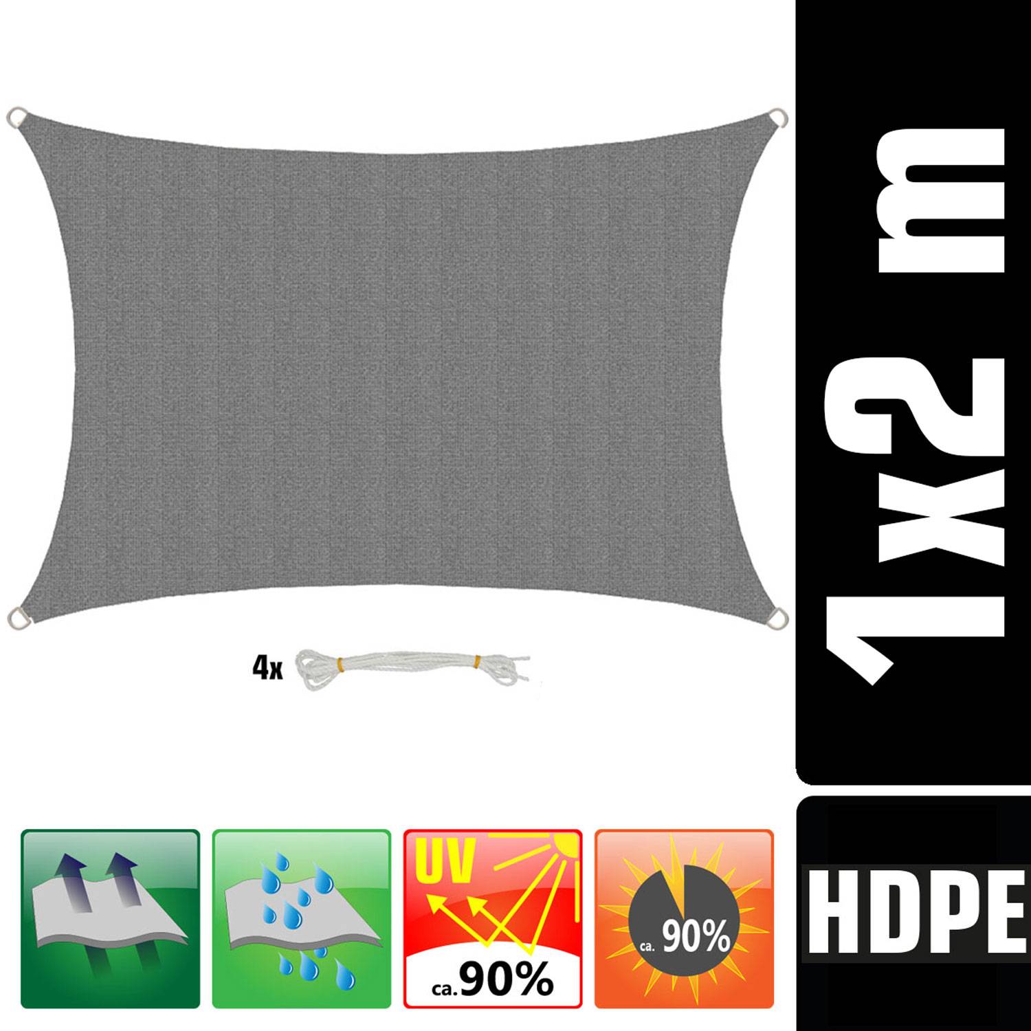 UV Sonnensegel Wasserdurchlässig 1x2 - Viereckig - Sonnenschutz Garten Terrasse