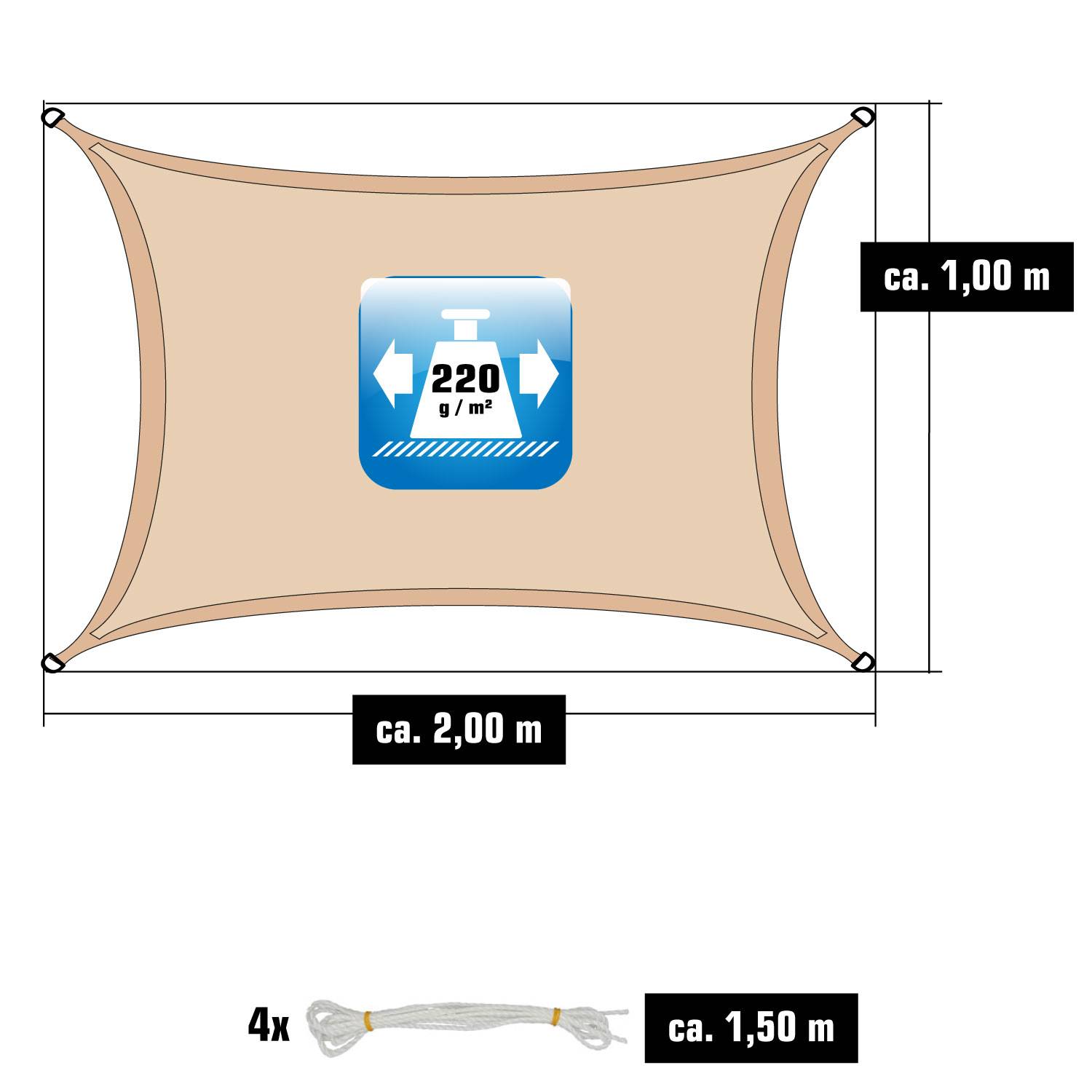UV Sonnensegel Wasserdurchlässig 1x2 - Viereckig - Sonnenschutz Garten Terrasse