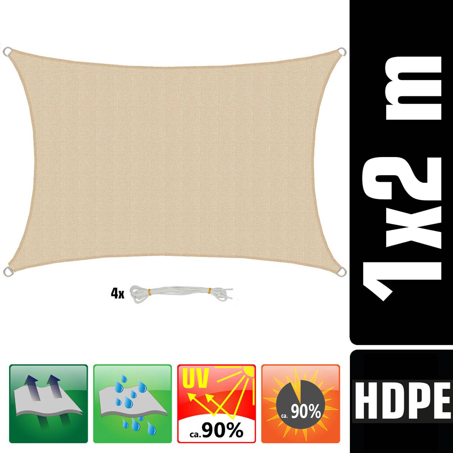 UV Sonnensegel Wasserdurchlässig 1x2 - Viereckig - Sonnenschutz Garten Terrasse