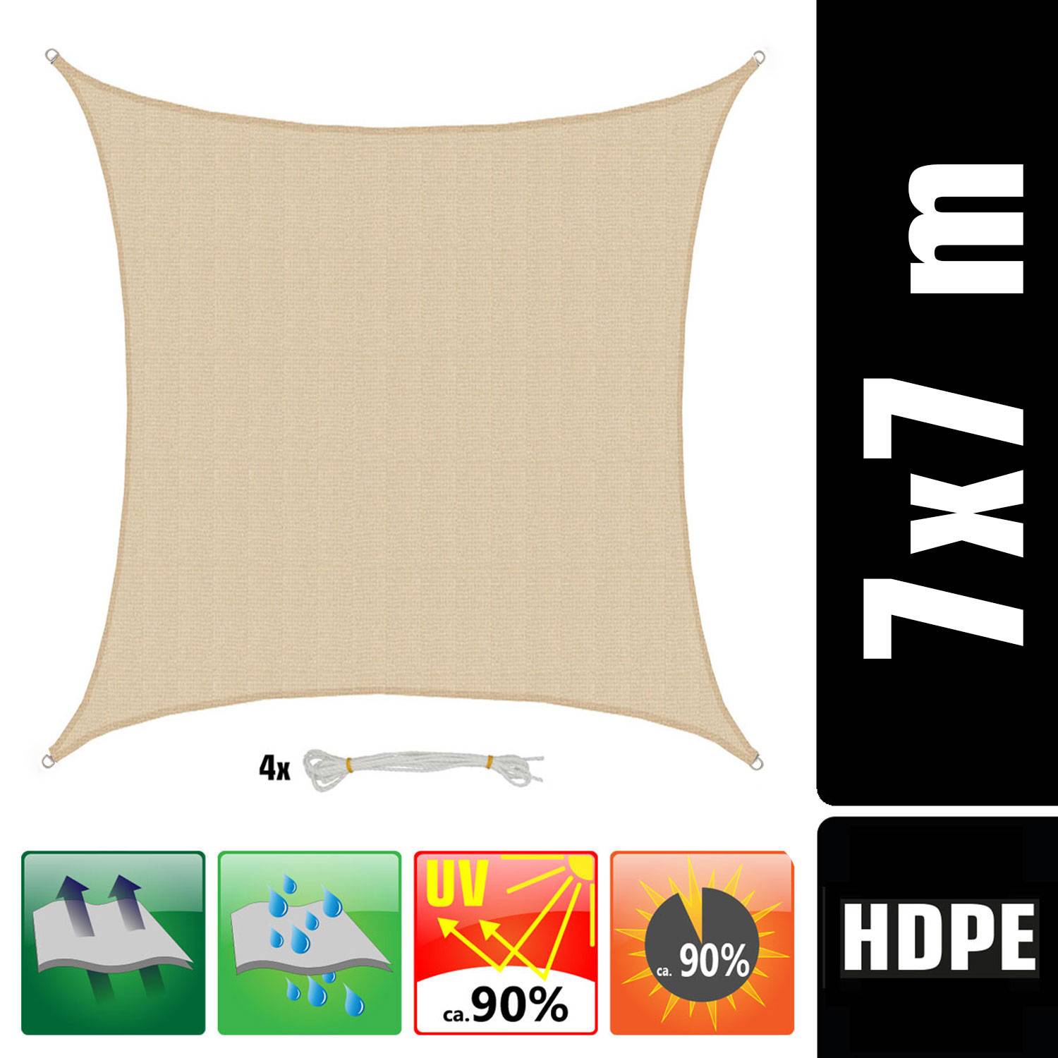 UV Sonnensegel Wasserdurchlässig 7x7 - Viereckig - Sonnenschutz Garten Terrasse