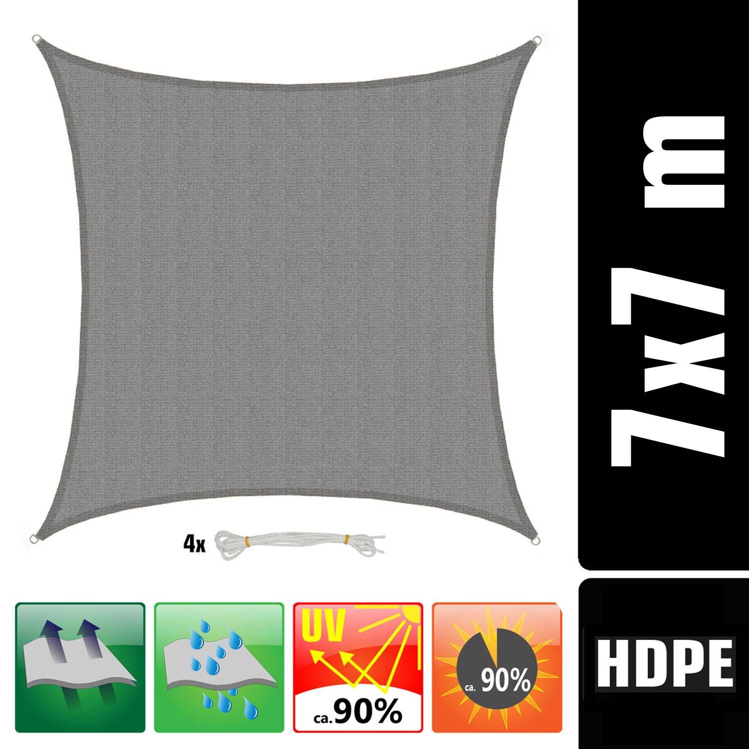 UV Sonnensegel Wasserdurchlässig 7x7 - Viereckig - Sonnenschutz Garten Terrasse