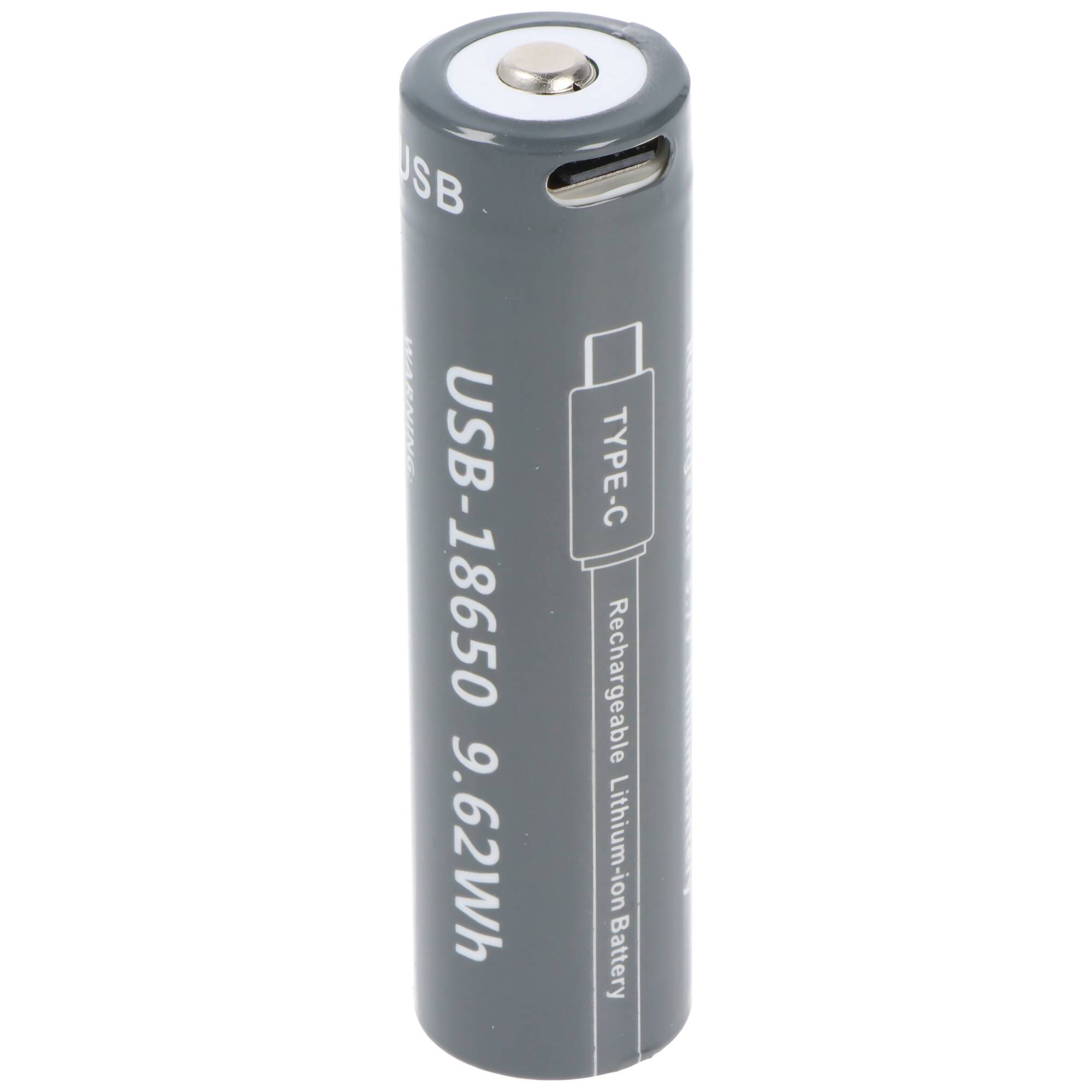 18650 Li-ion Akku, 3,7V, 2600mAh, mit USB-C Charging Port, ca. 71,1 x 18,5mm