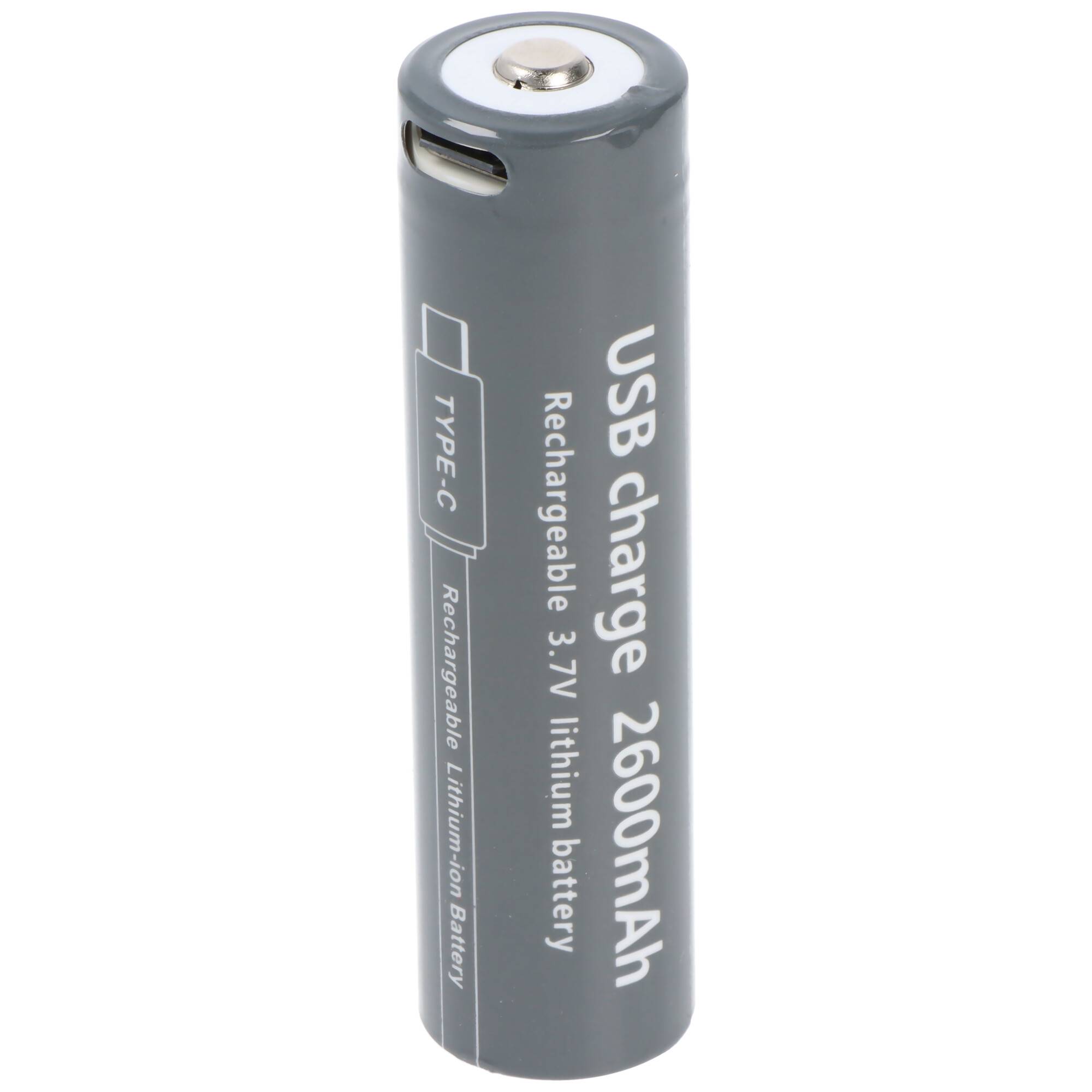 18650 Li-ion Akku, 3,7V, 2600mAh, mit USB-C Charging Port, ca. 71,1 x 18,5mm