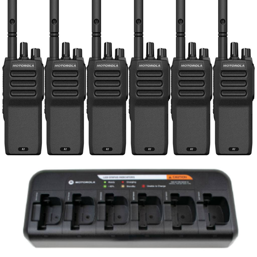 Motorola R2 Set aus 6 Handfunkgeräten VHF analog - Mehrfachladegerät MDH11JDC9JC2AN