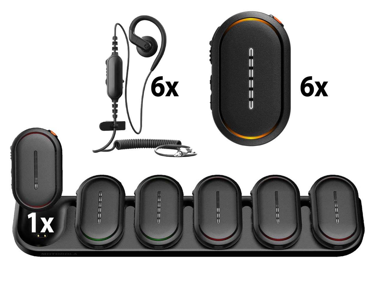 SET 6x Motorola TLK25 WAVE PTX Handfunkgerät WLAN mit Mehrfachladegerät und Ohrhörer HK2205A