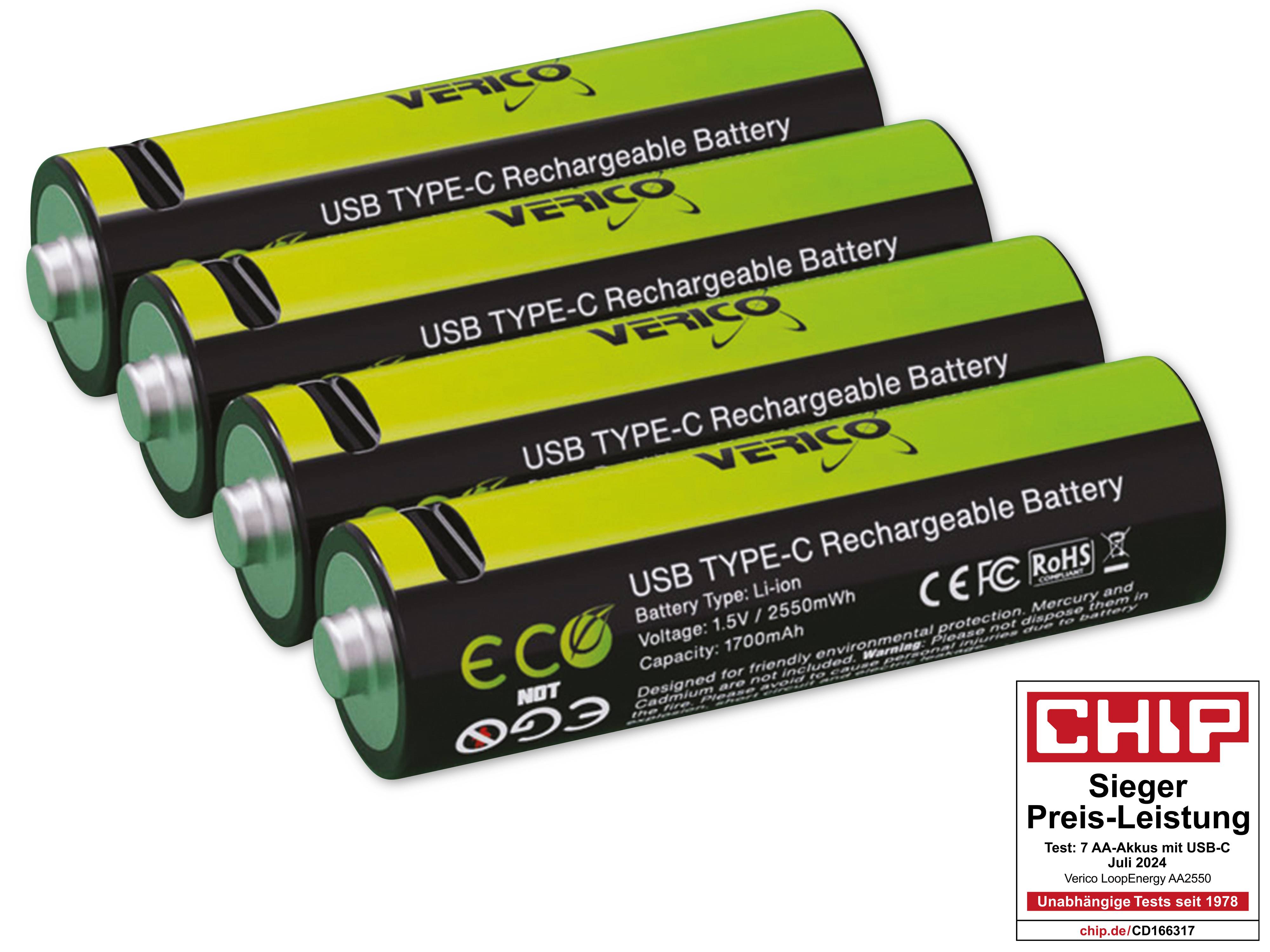 VERICO Li-Ion-Akku Loop Energy AA, mit USB-C Buchse, 4er Pack
