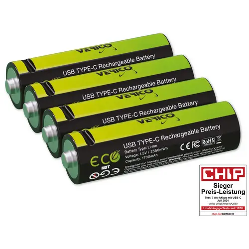 VERICO Li-Ion-Akku Loop Energy AA, mit USB-C Buchse, 4er Pack VERICO Li-Ion-Akku Loop Energy AA, mit USB-C Buchse, 4er Pack