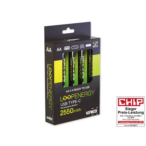 VERICO Li-Ion-Akku Loop Energy AA, mit USB-C Buchse, 4er Pack VERICO Li-Ion-Akku Loop Energy AA, mit USB-C Buchse, 4er Pack