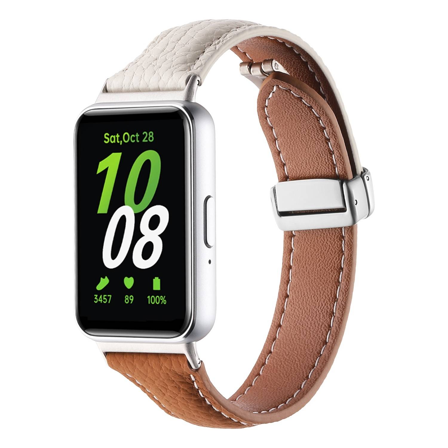 Für Samsung Galaxy Fit 3 Leder Armband Litchi Textur magnetische Schnalle Weiß / Braun
