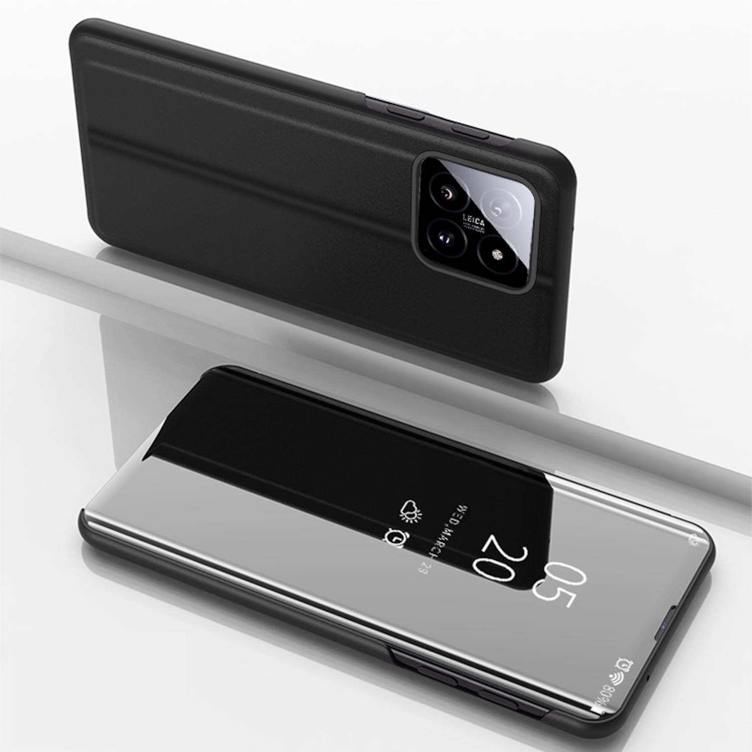 Für Xiaomi 14 Pro View Spiegel Handy Smart Cover Wake UP Funktion Case Schwarz