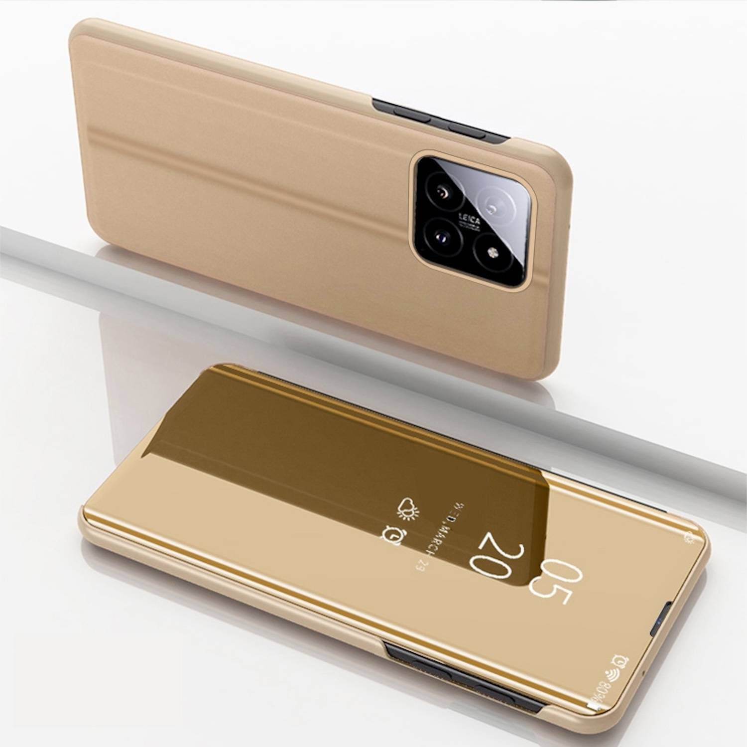 Für Xiaomi 14 Pro View Spiegel Handy Smart Cover Wake UP Funktion Case Gold