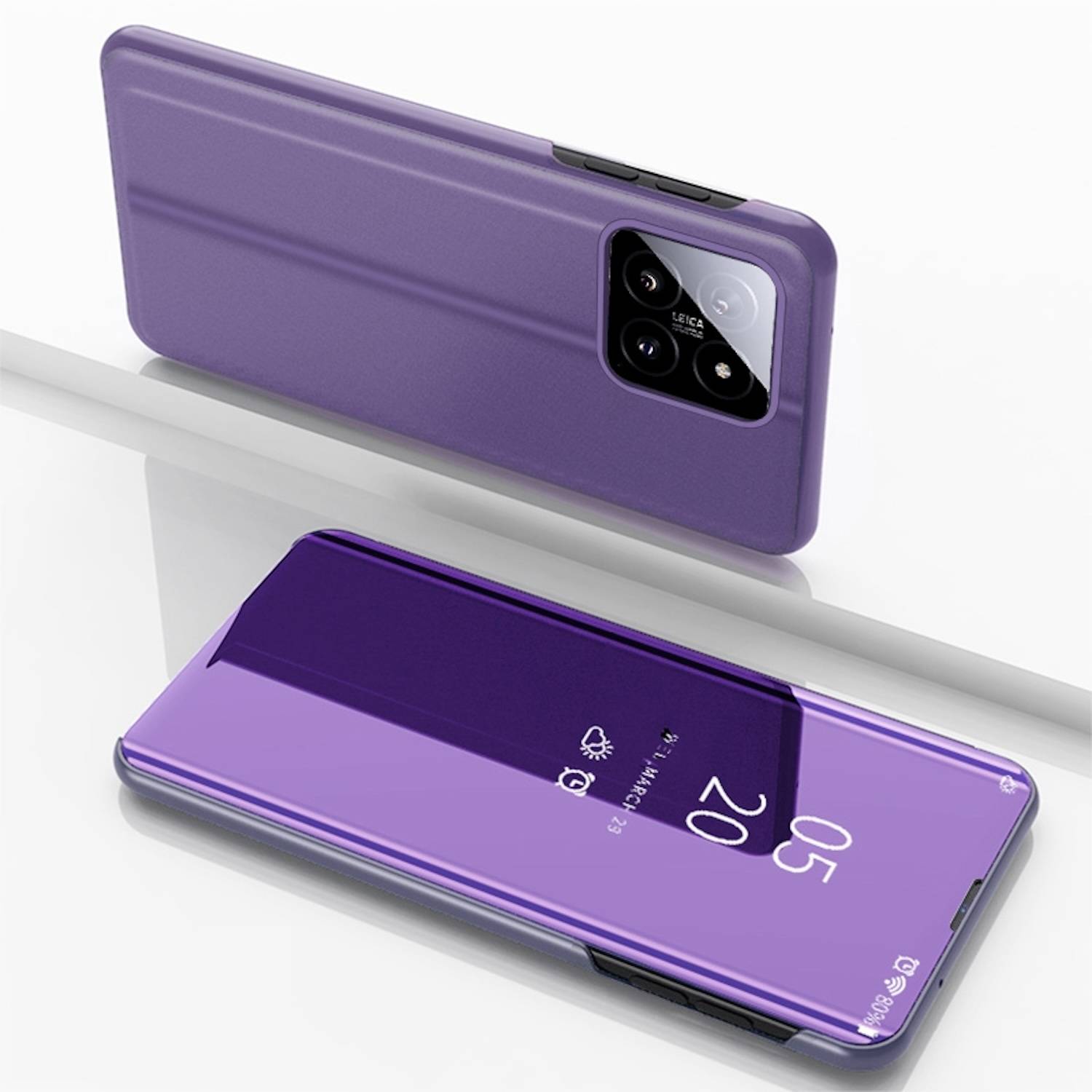 Für Xiaomi 14 Pro View Spiegel Handy Smart Cover Wake UP Funktion Case Lila