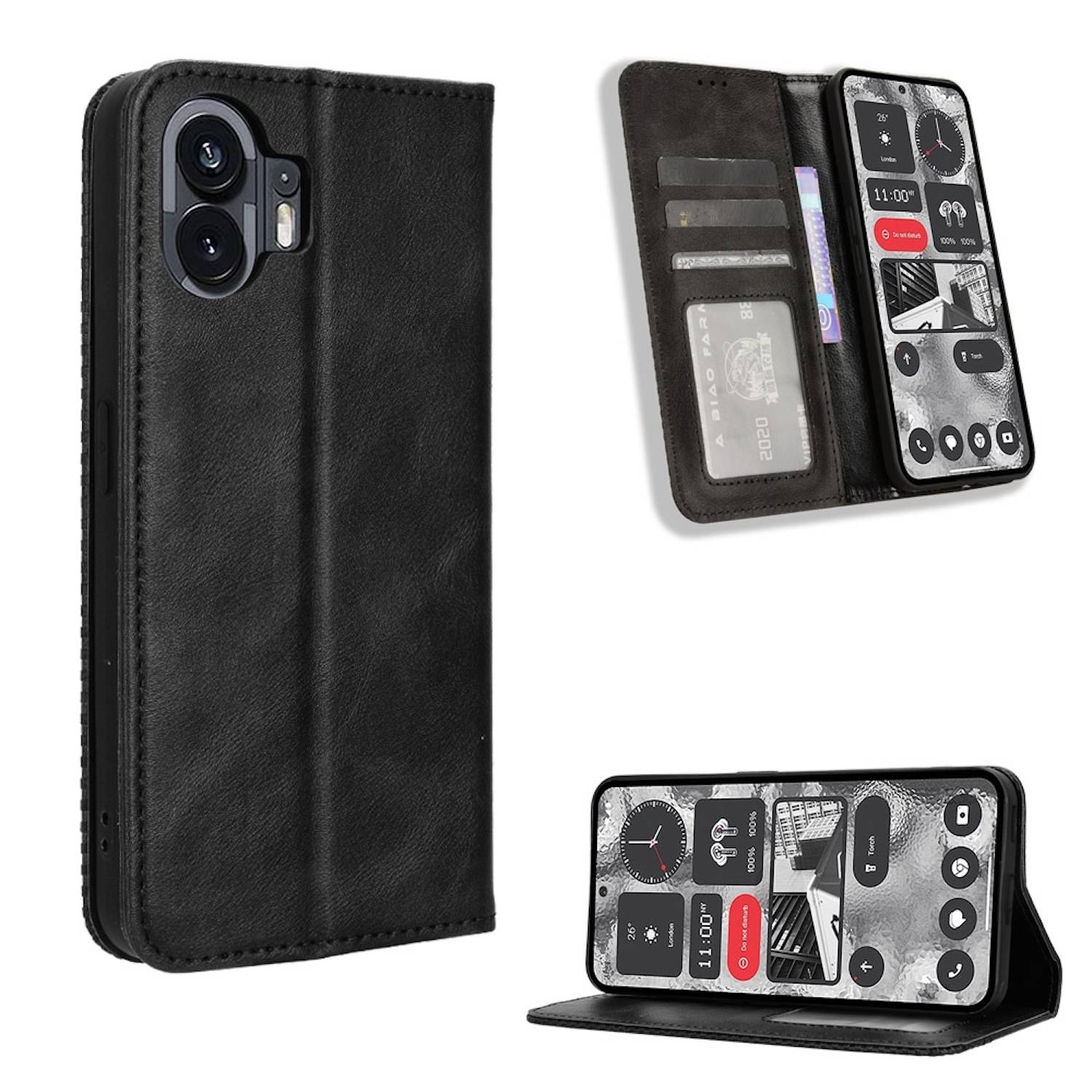 Für Nothing Phone 2 Kunst Leder Book Wallet Schutz Tasche Retro Textur