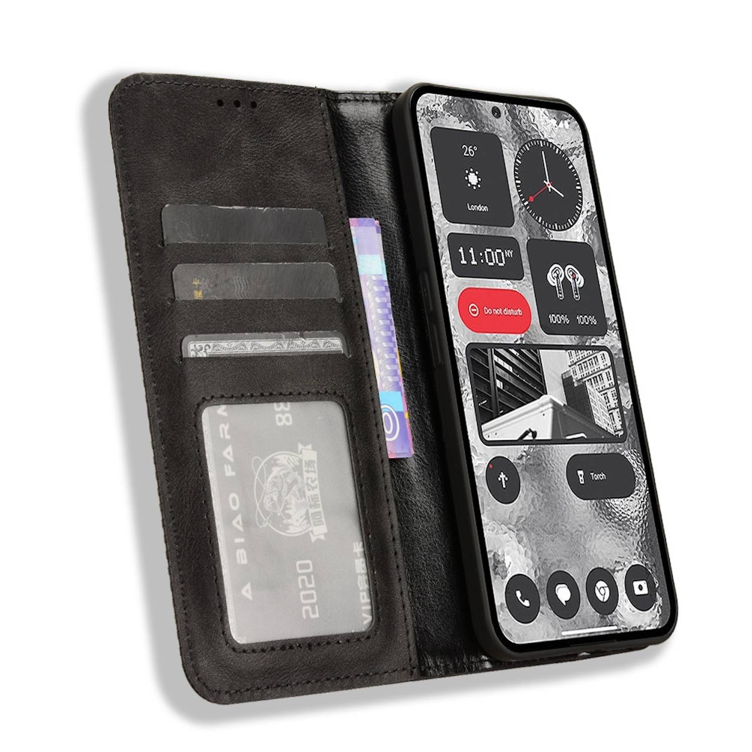 Für Nothing Phone 2 Kunst Leder Book Wallet Schutz Tasche Retro Textur