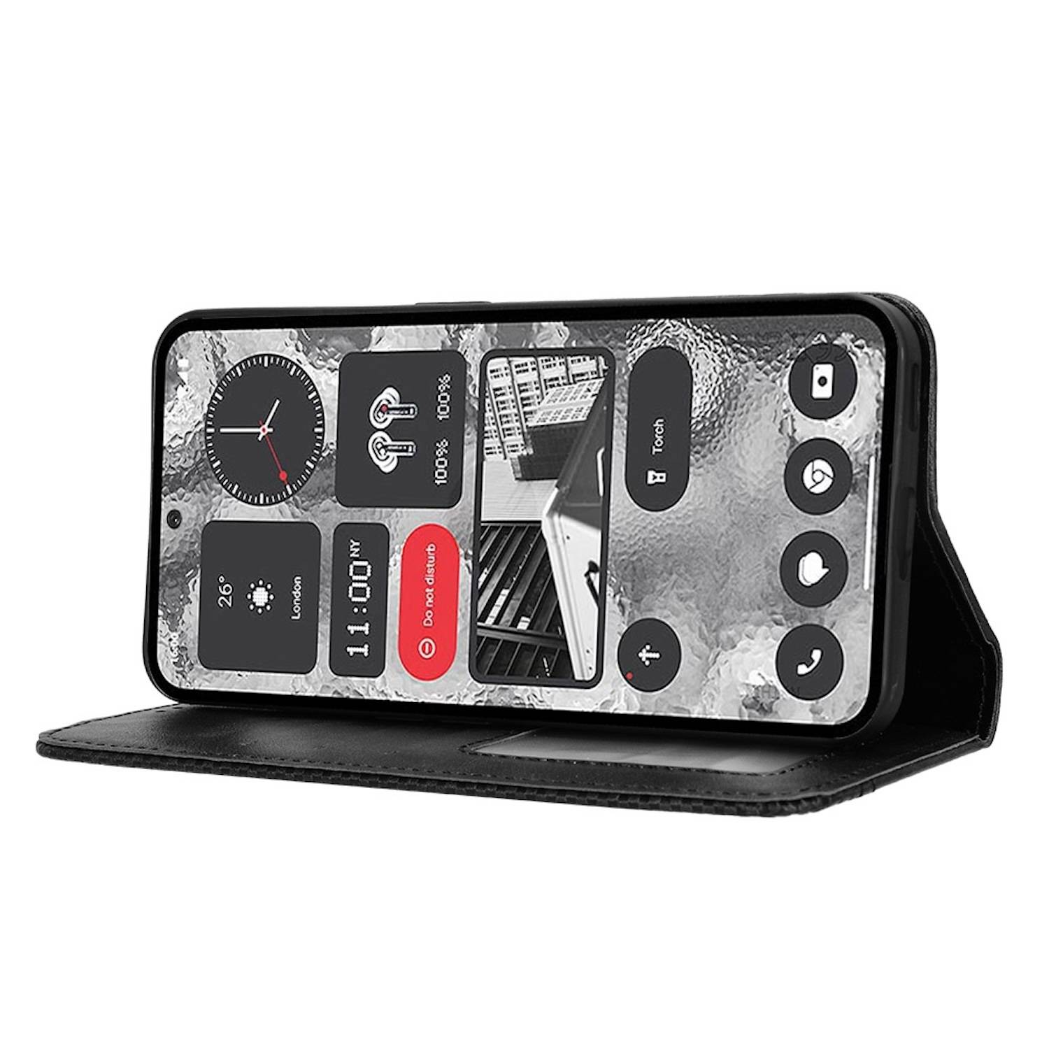 Für Nothing Phone 2 Kunst Leder Book Wallet Schutz Tasche Retro Textur