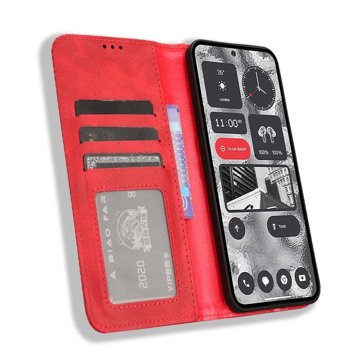 Für Nothing Phone 2 Kunst Leder Book Wallet Schutz Tasche Retro Textur