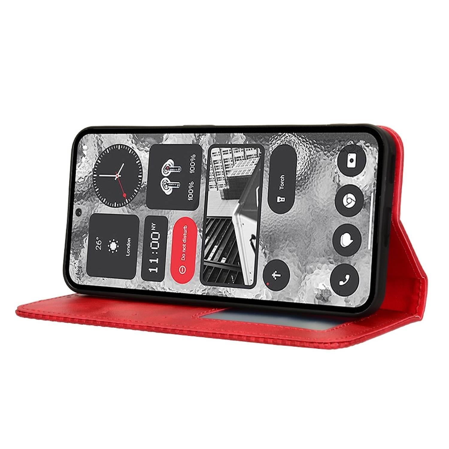 Für Nothing Phone 2 Kunst Leder Book Wallet Schutz Tasche Retro Textur