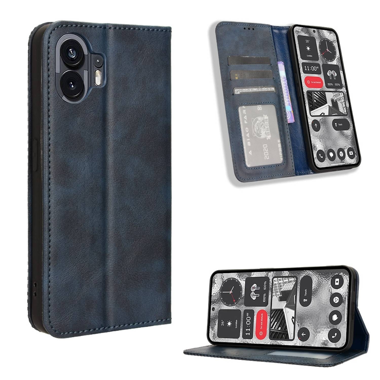 Für Nothing Phone 2 Kunst Leder Book Wallet Schutz Tasche Retro Textur