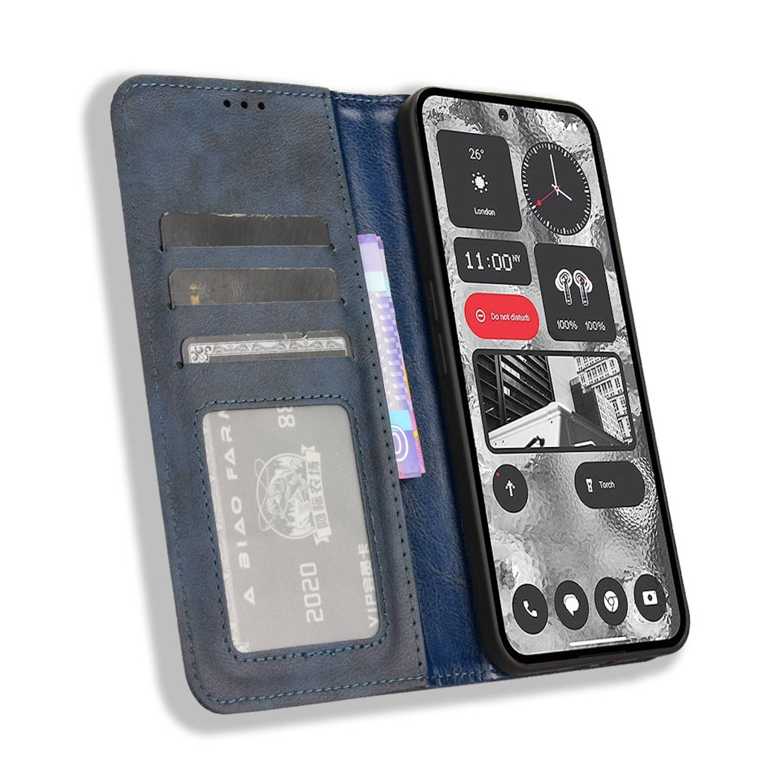 Für Nothing Phone 2 Kunst Leder Book Wallet Schutz Tasche Retro Textur