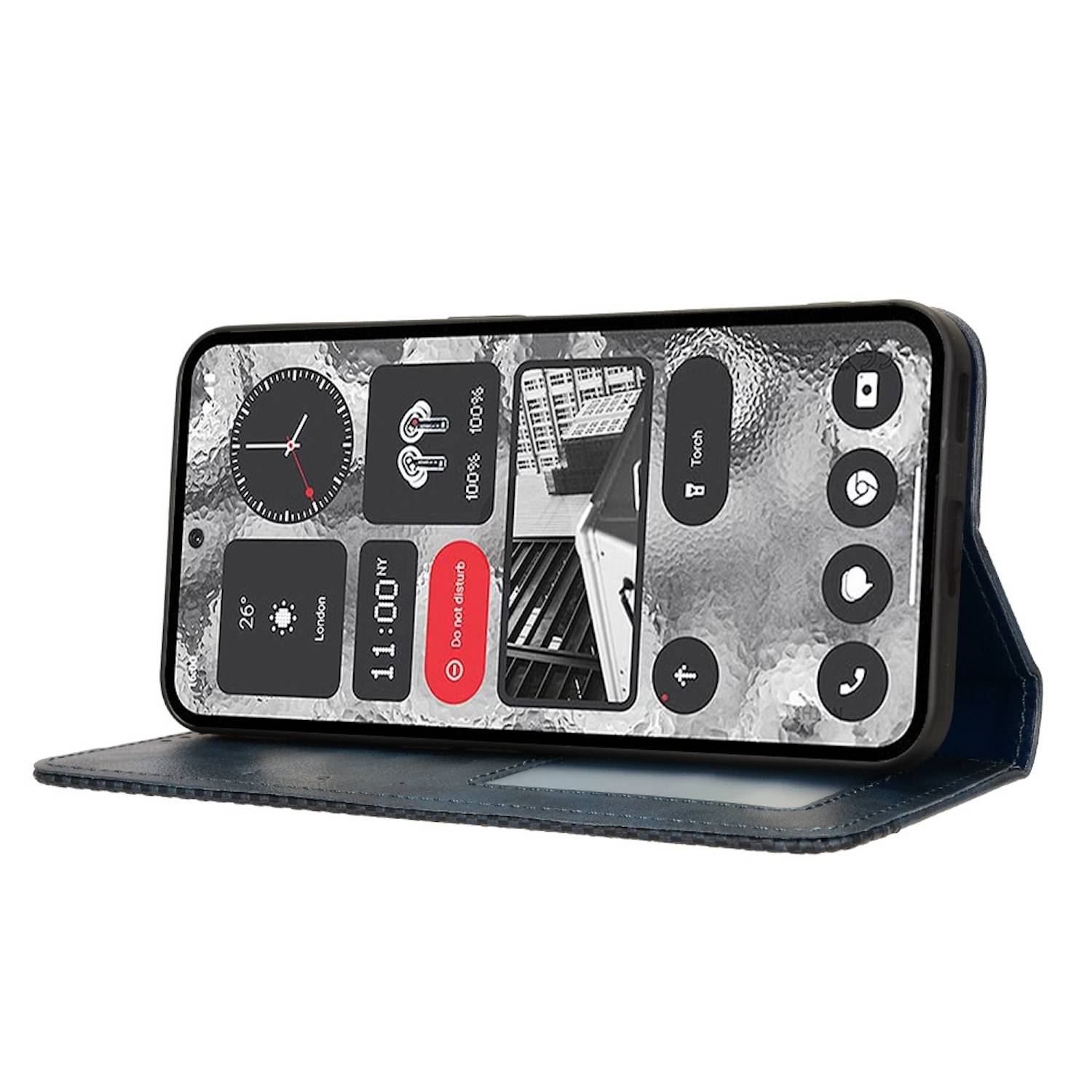 Für Nothing Phone 2 Kunst Leder Book Wallet Schutz Tasche Retro Textur