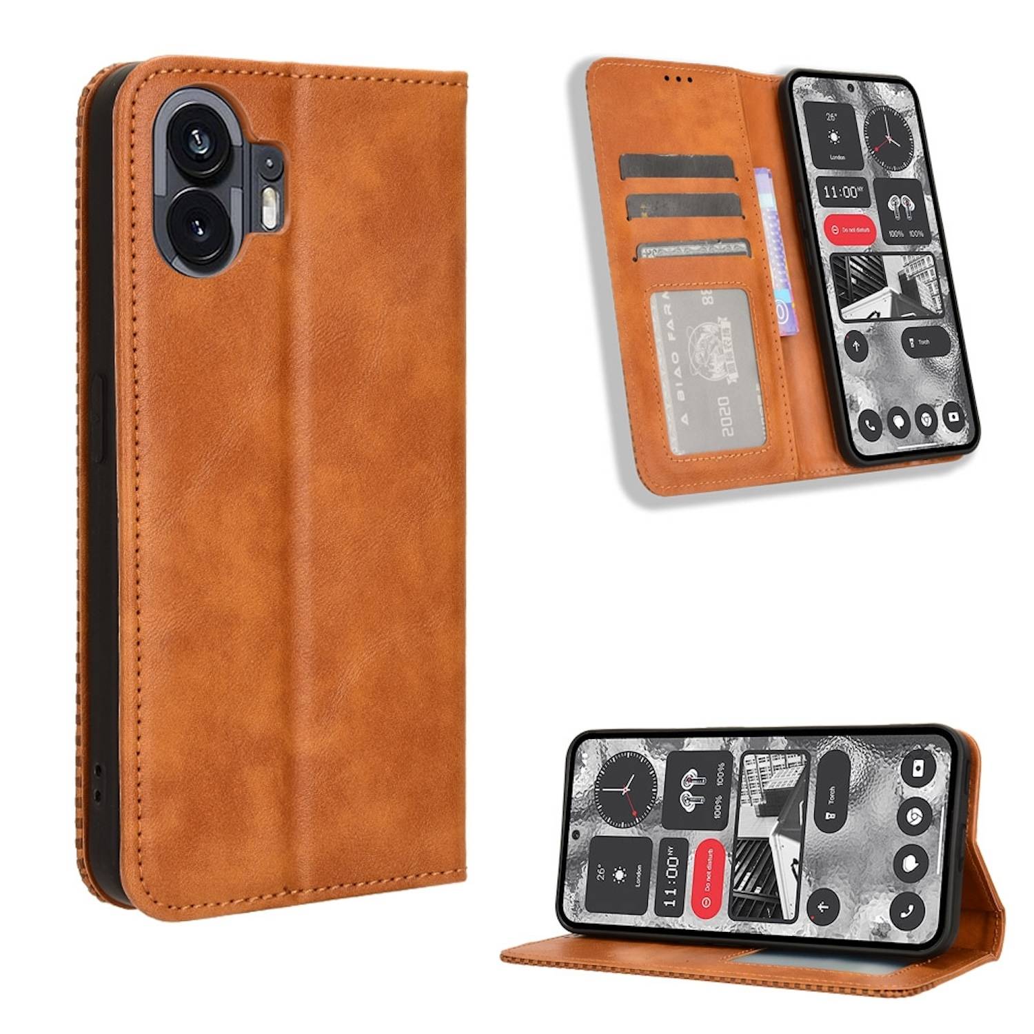 Für Nothing Phone 2 Kunst Leder Book Wallet Schutz Tasche Retro Textur