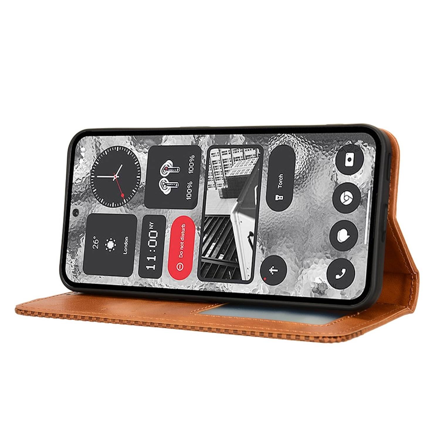 Für Nothing Phone 2 Kunst Leder Book Wallet Schutz Tasche Retro Textur