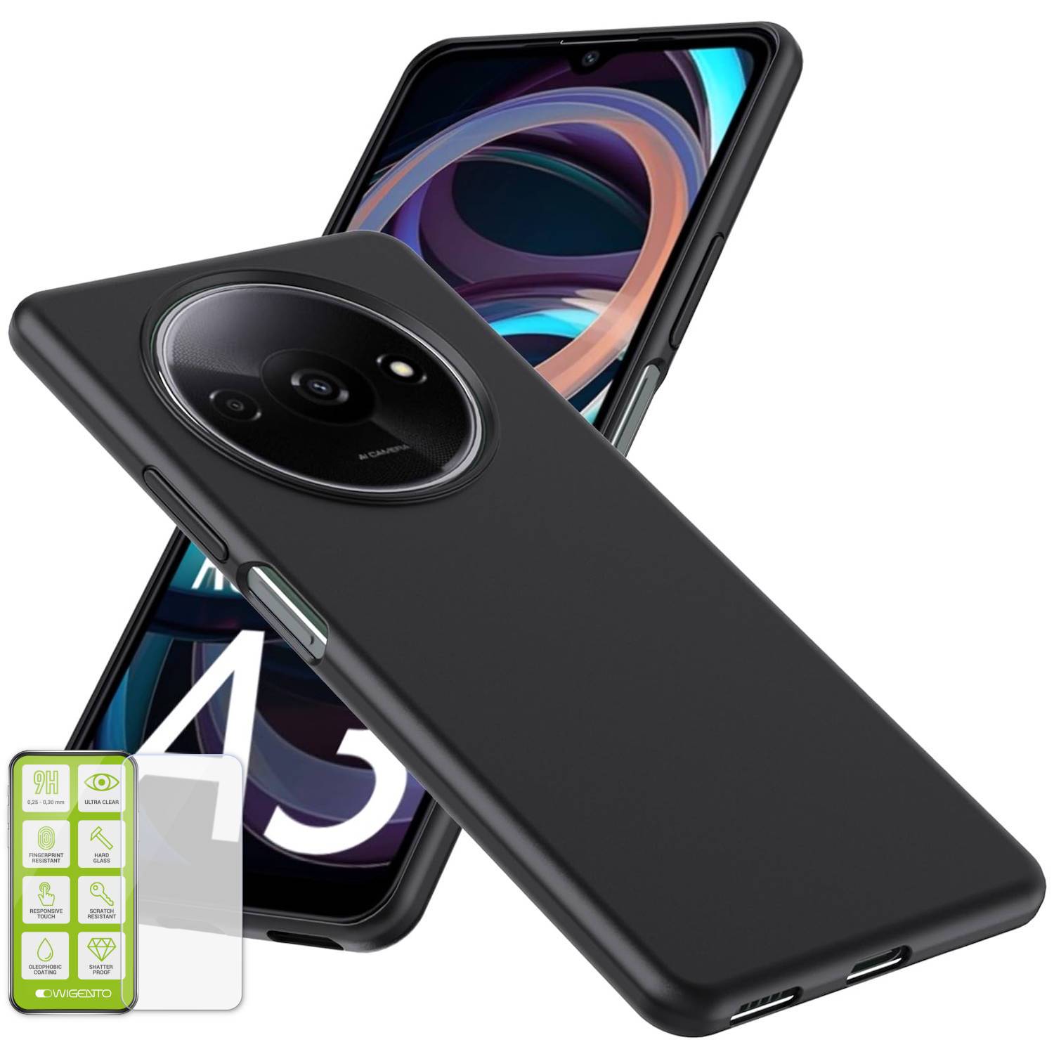 Für Xiaomi Redmi A3 Silikon TPU Hülle Case Schwarz + H9 Hart Glas