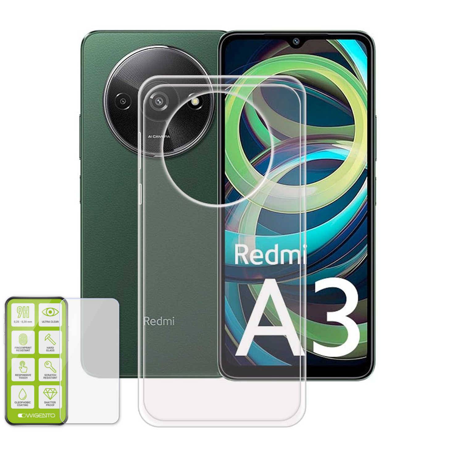 Für Xiaomi Redmi A3 Silikon TPU Hülle Case Transparent + H9 Hart Glas